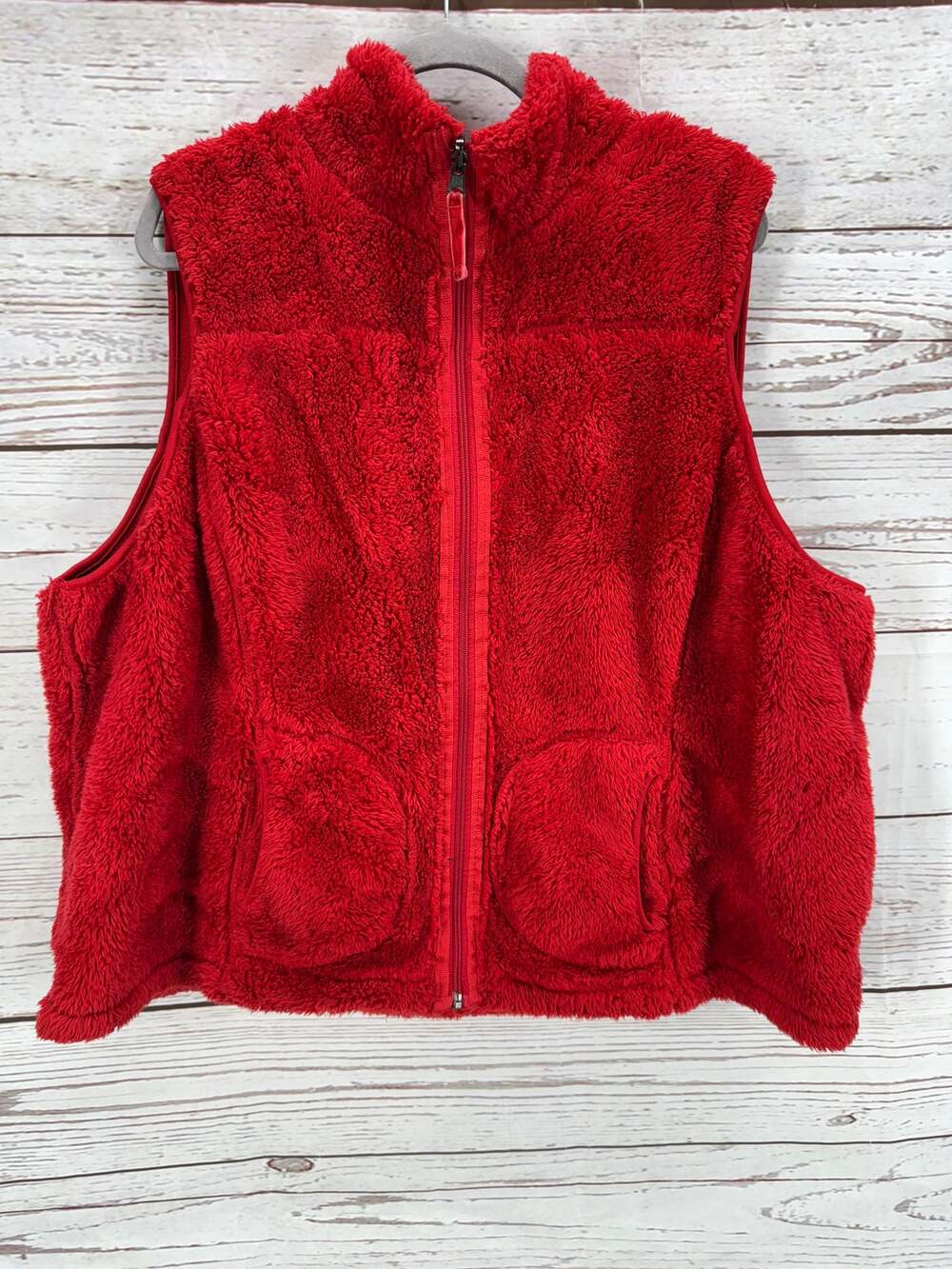 Laura Scott Women's Red Reversible Full Zip Fleece Fuzzy Vest Size 20/22W